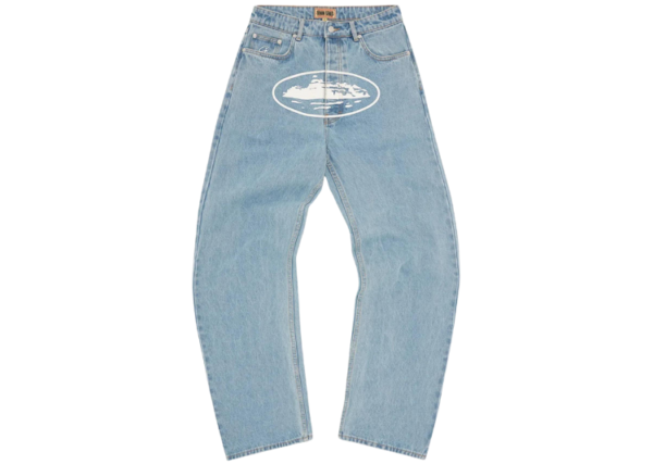 Corteiz Alcatraz Baggy Jeans Washed Blue