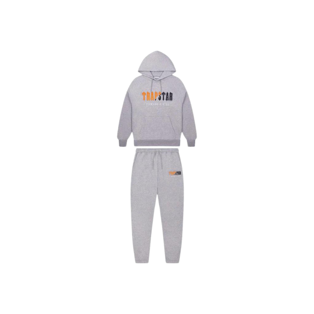 Trapstar Chenille Decoded Hooded Tracksuit - Grey Orange