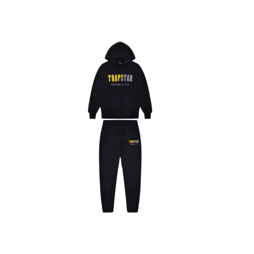 Trapstar Chenille Decoded Hooded Tracksuit - Black Yellow