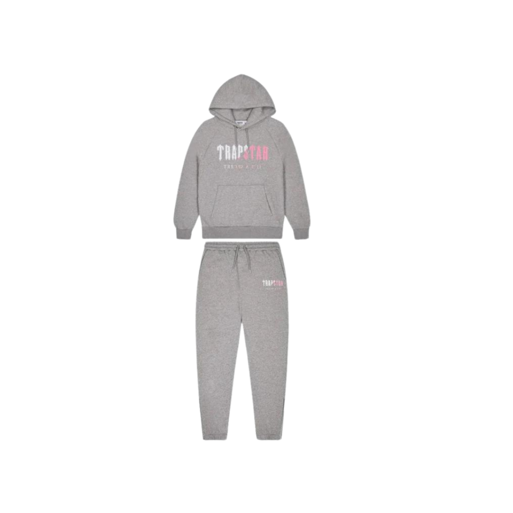Trapstar Chenille Decoded Hooded Tracksuit - Grey Pink