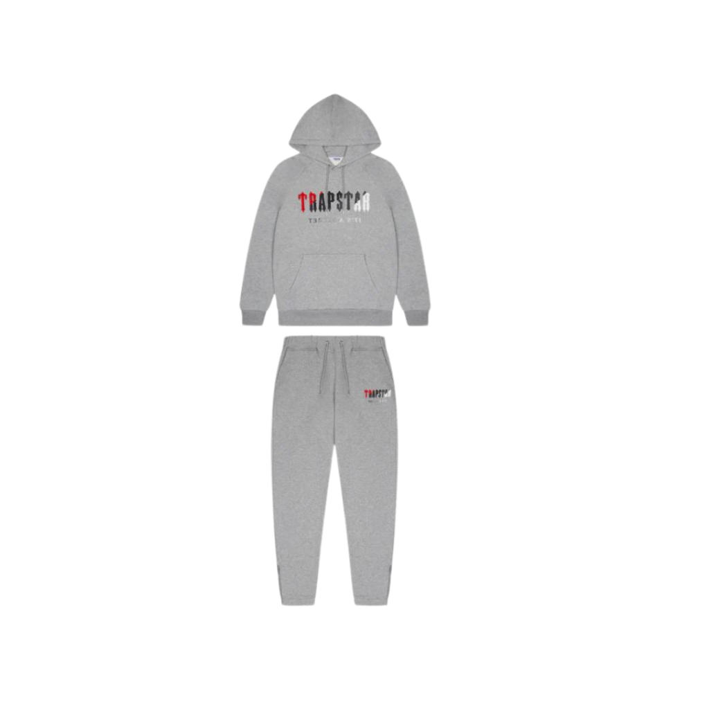 Trapstar Chenille Decoded Hooded Tracksuit - Grey Red