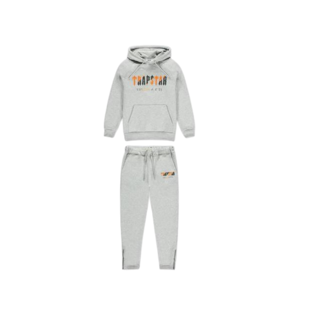 Trapstar Chenille Decoded Hooded Tracksuit - Grey Orange