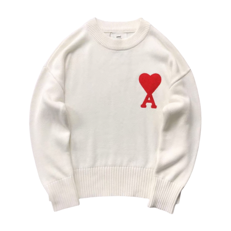 Ami Big Heart Wool Sweater White