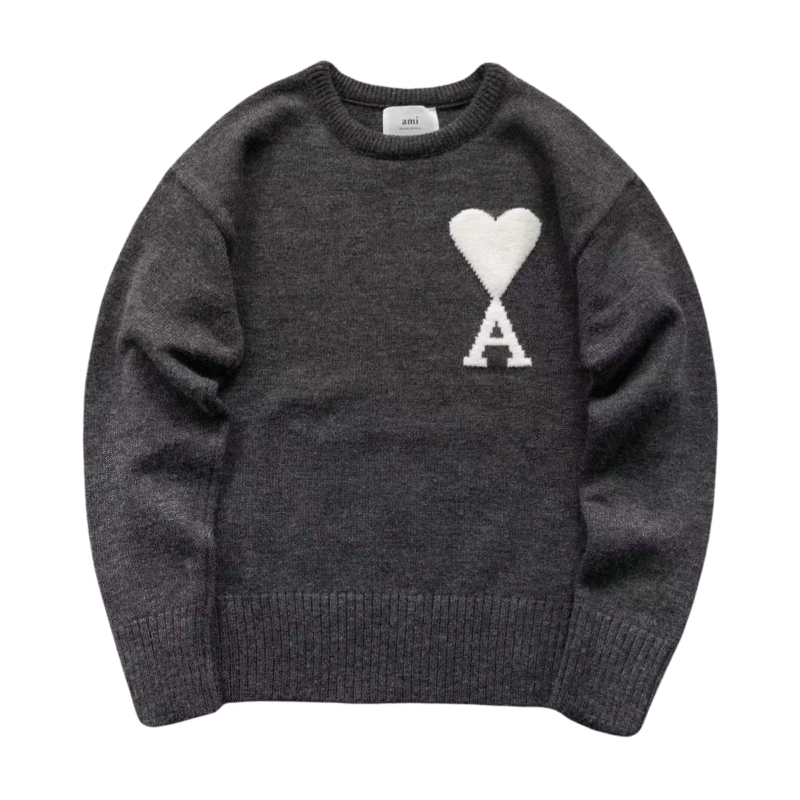 Ami Big Logo Wool Sweater Dark Grey
