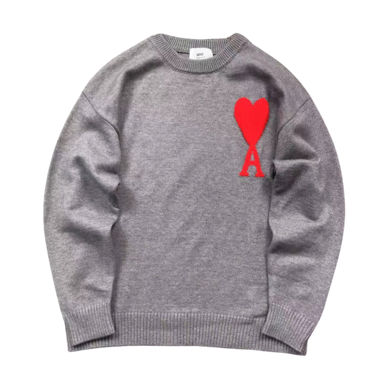 Ami Big Logo Wool Sweater Grey