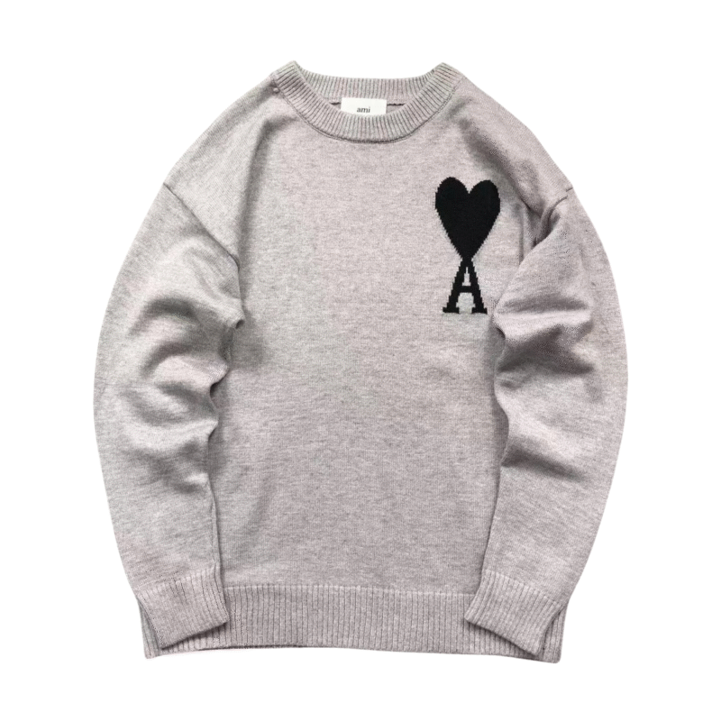 Ami Big Logo Wool Sweater Grey