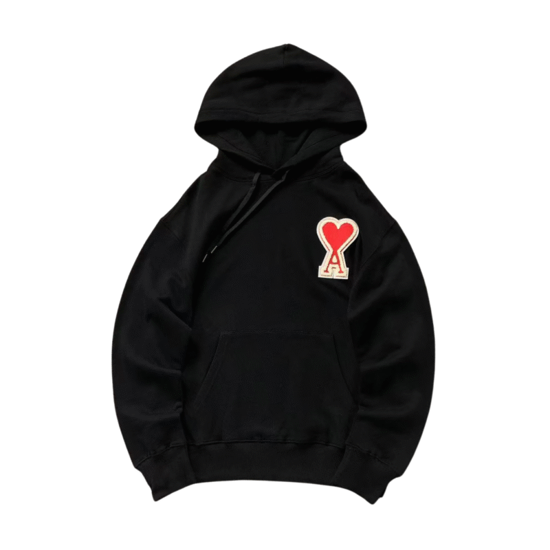 Ami Big Red Heart Hoodie Black