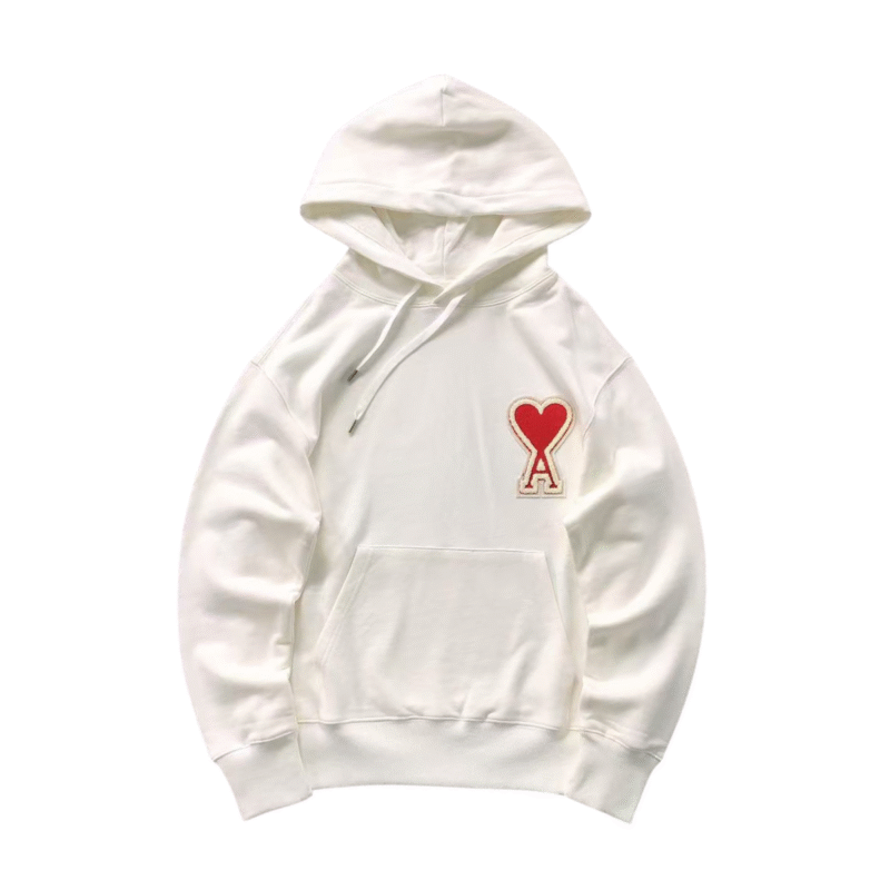 Ami Big Red Heart Hoodie White