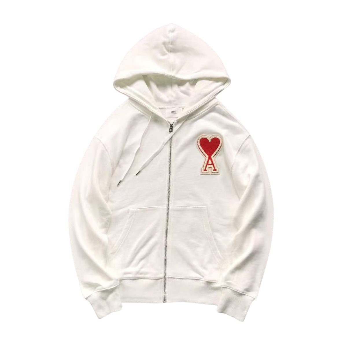 Ami Big Red Heart Zip Up Hoodie White
