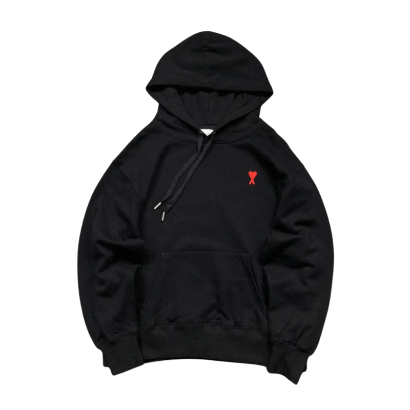Ami Red Heart Hoodie Black