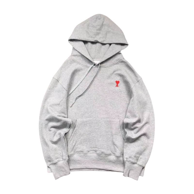 Ami Red Heart Hoodie Grey