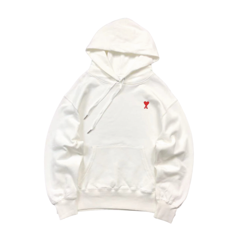 Ami Red Heart Hoodie White