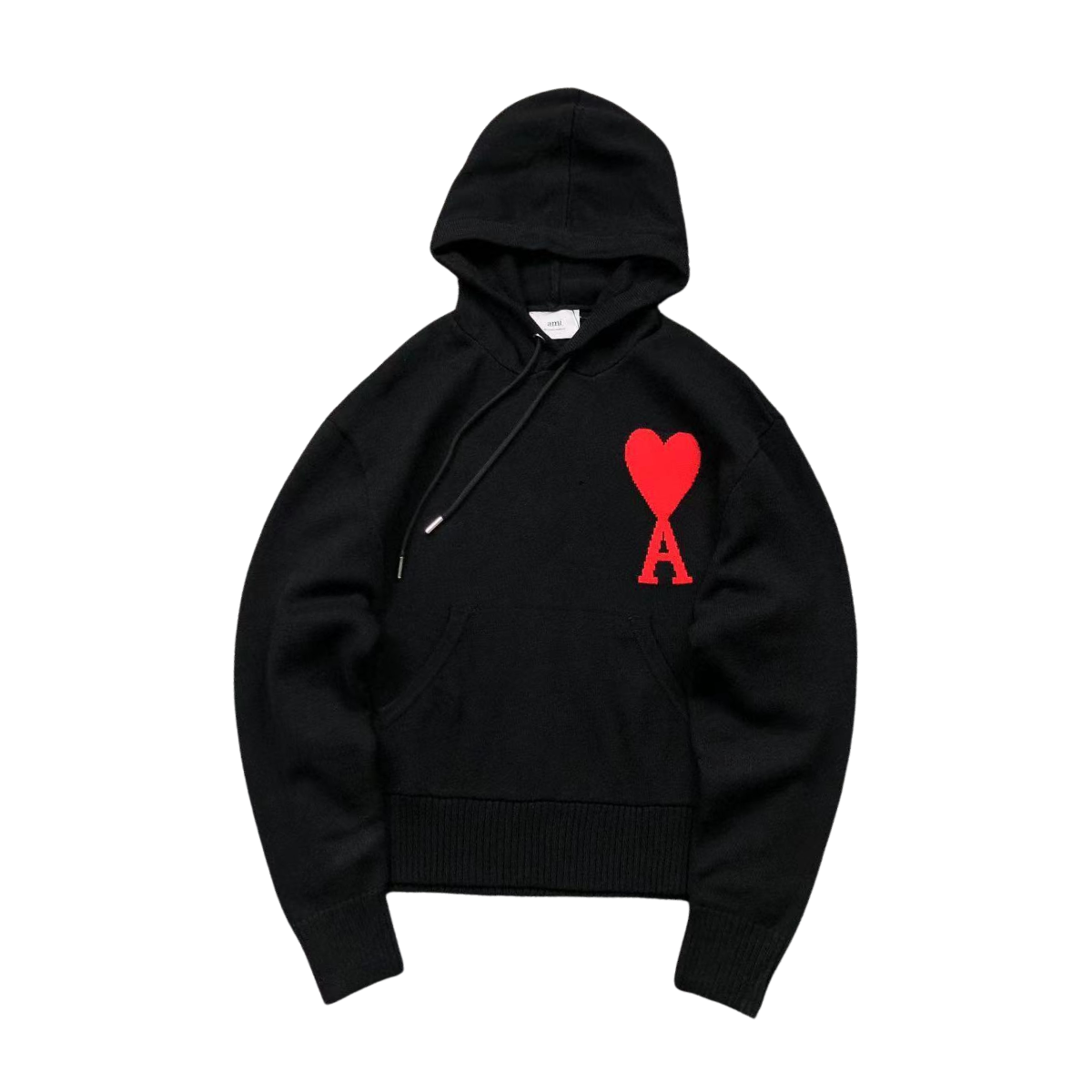 Ami Red Heart Wool Hoodie Black