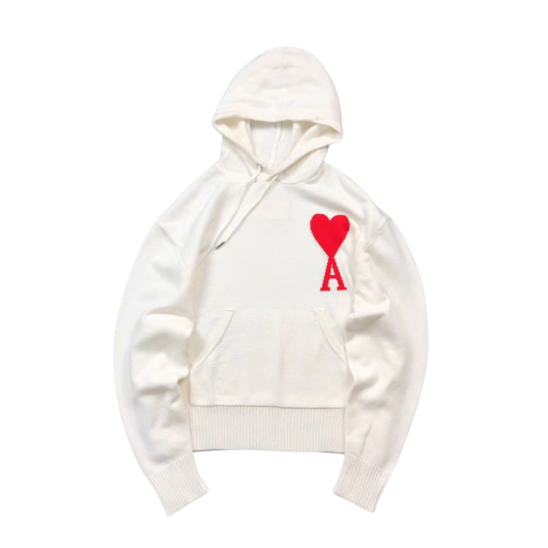 Ami Red Heart Wool Hoodie White