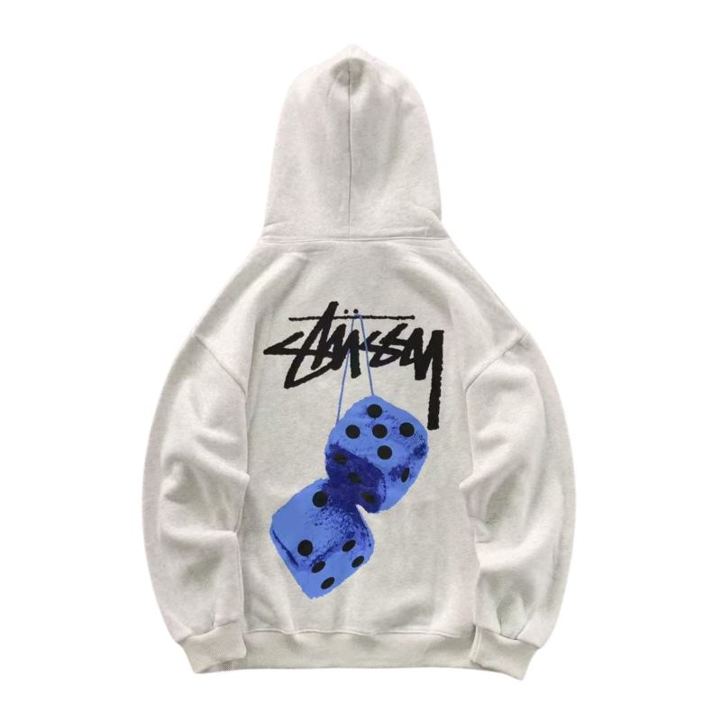 Stussy Fuzzy Dice Hoodie White Blue