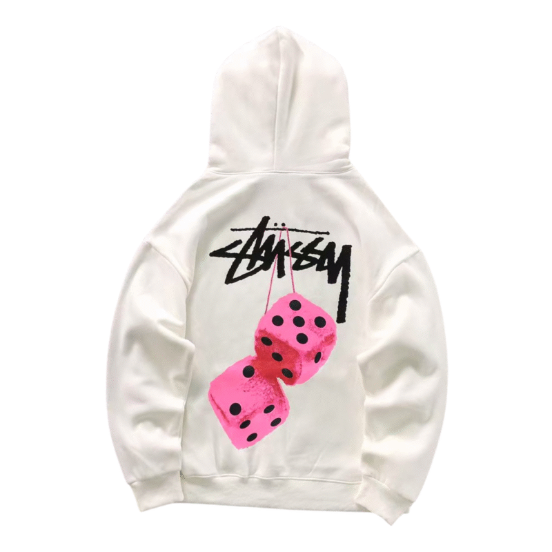 Stussy Fuzzy Dice Hoodie White Pink