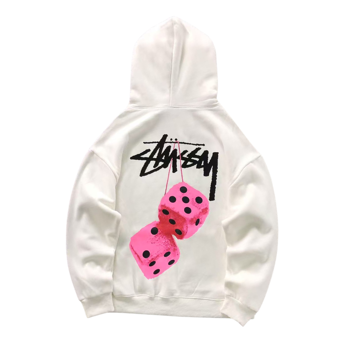 Stussy Fuzzy Dice Hoodie White Pink