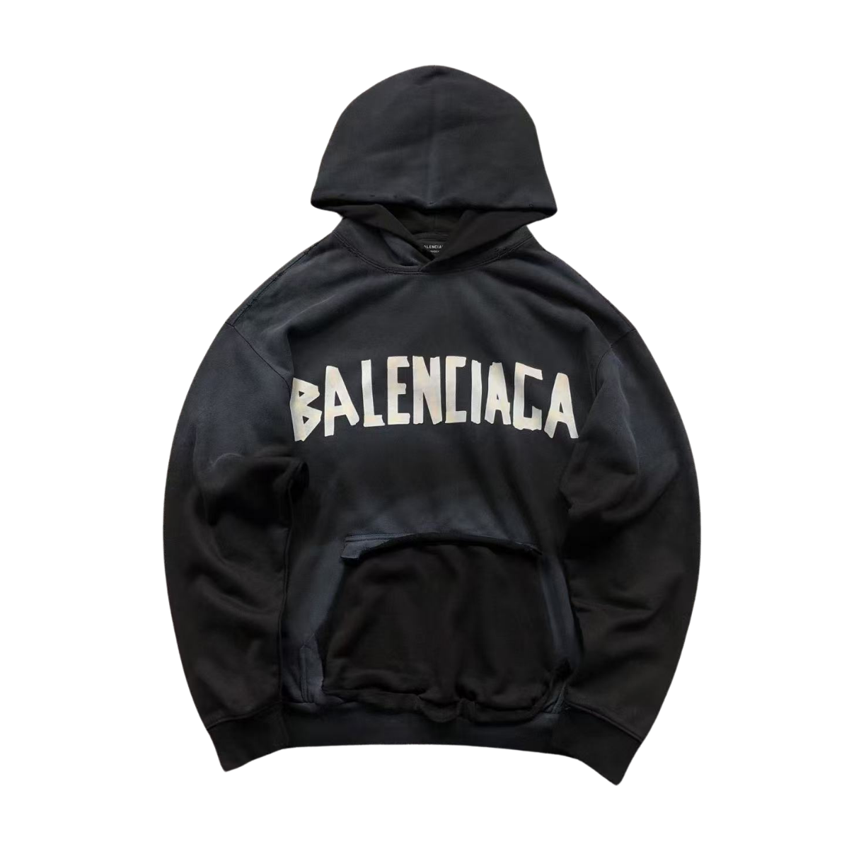 Balenciaga Distressed Logo Hoodie Black