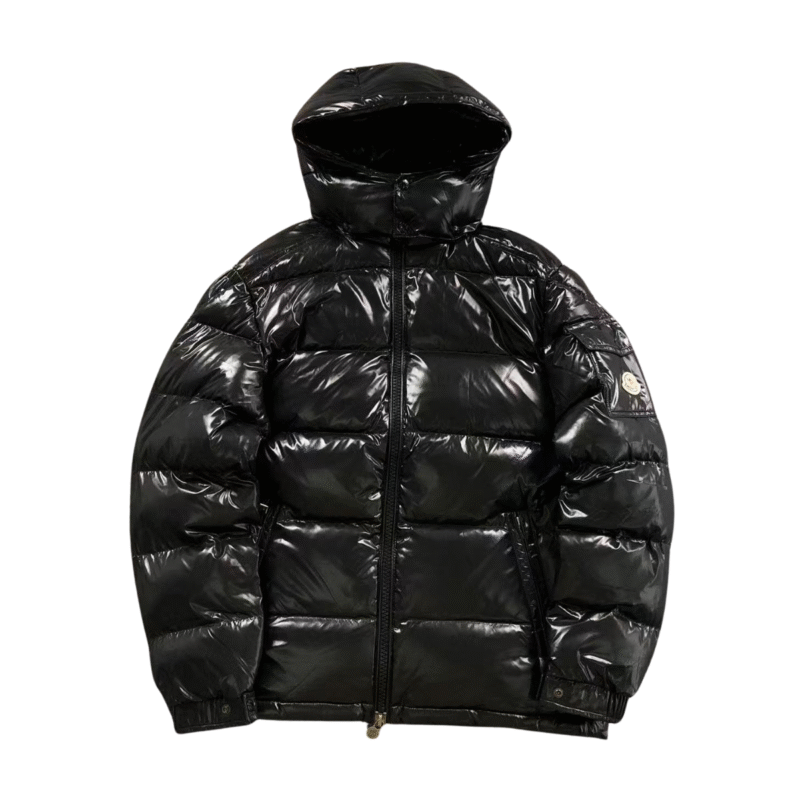 Moncler Logo Shiny Puffer Jacket Black