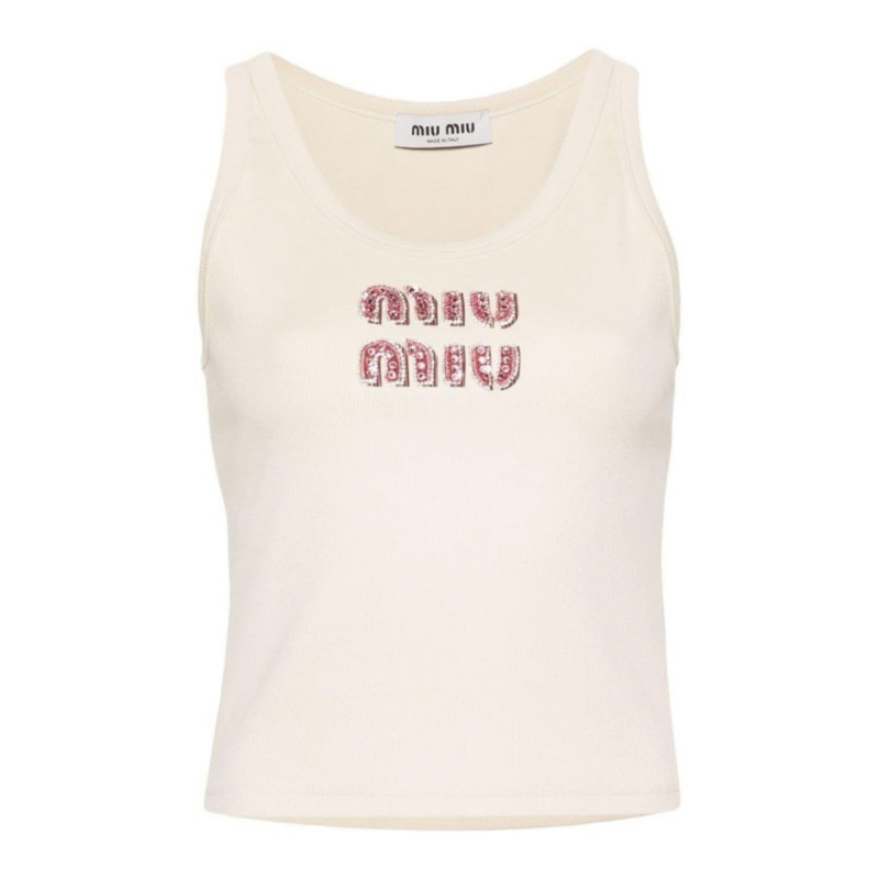 Miu Miu Ribbed Jersey Top Pink