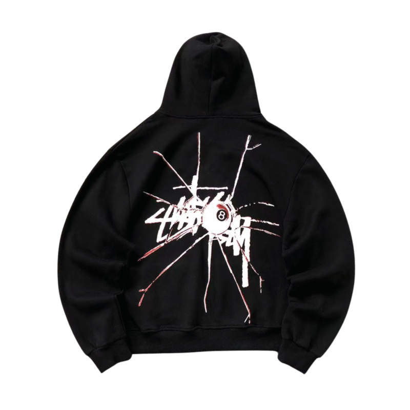 Stussy Logo Zip Up Hoodie Black