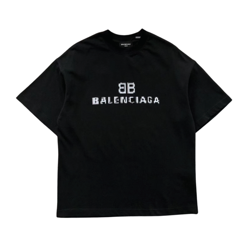 Balenciaga Pixel Logo Tshirt Black