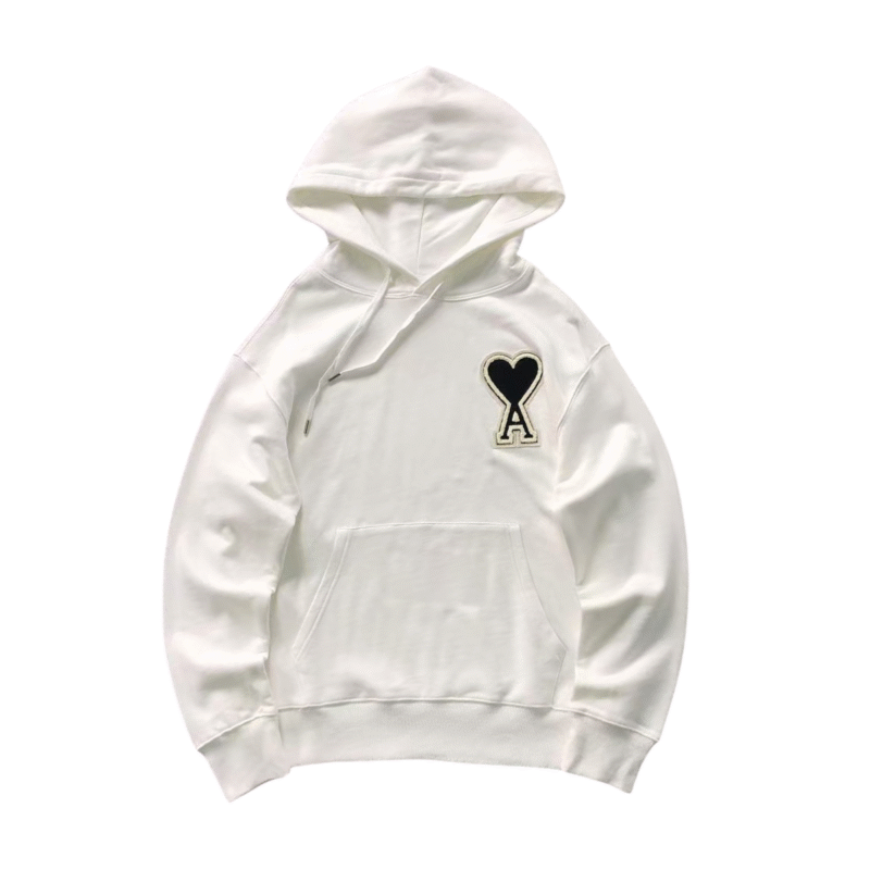 Ami Big Black Heart Hoodie White