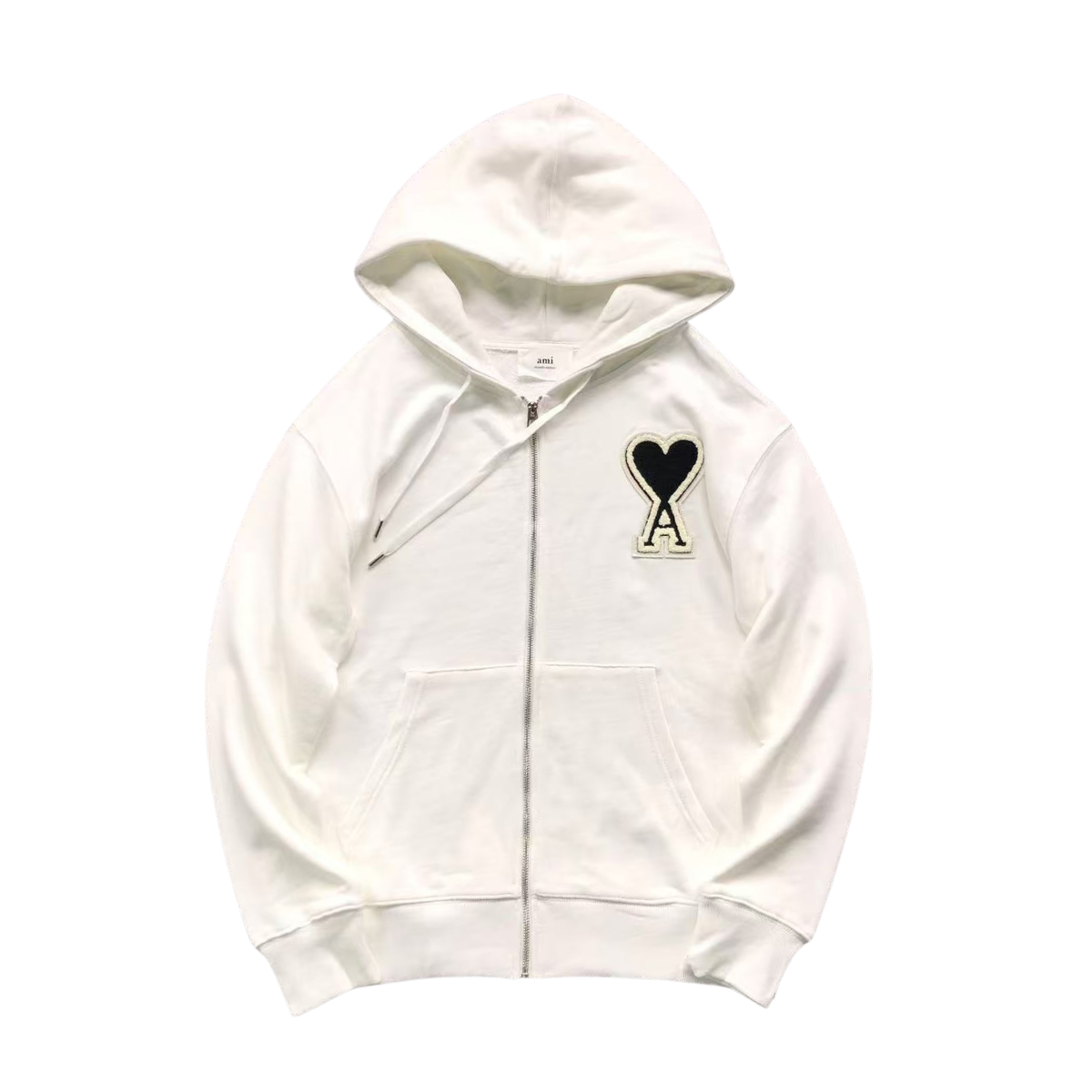 Ami Big Black Heart Zip Up Hoodie White