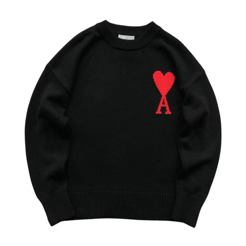 Ami Big Heart Wool Sweater Black