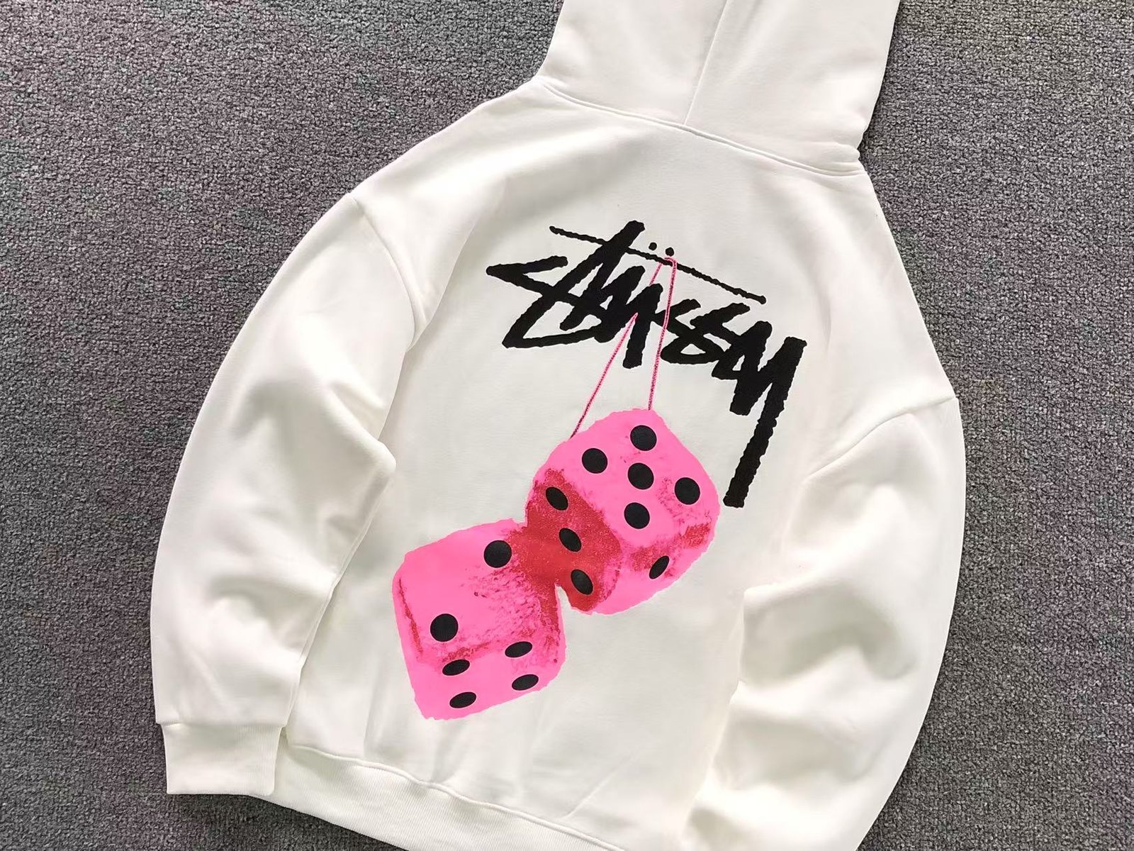 Stussy Fuzzy Dice Hoodie White Pink - Image 2