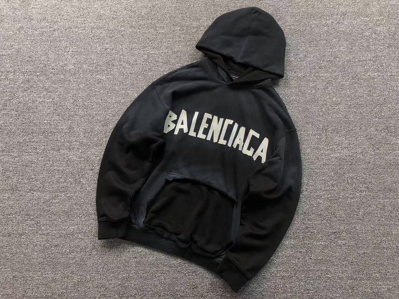 Balenciaga Distressed Logo Hoodie Black - Image 2