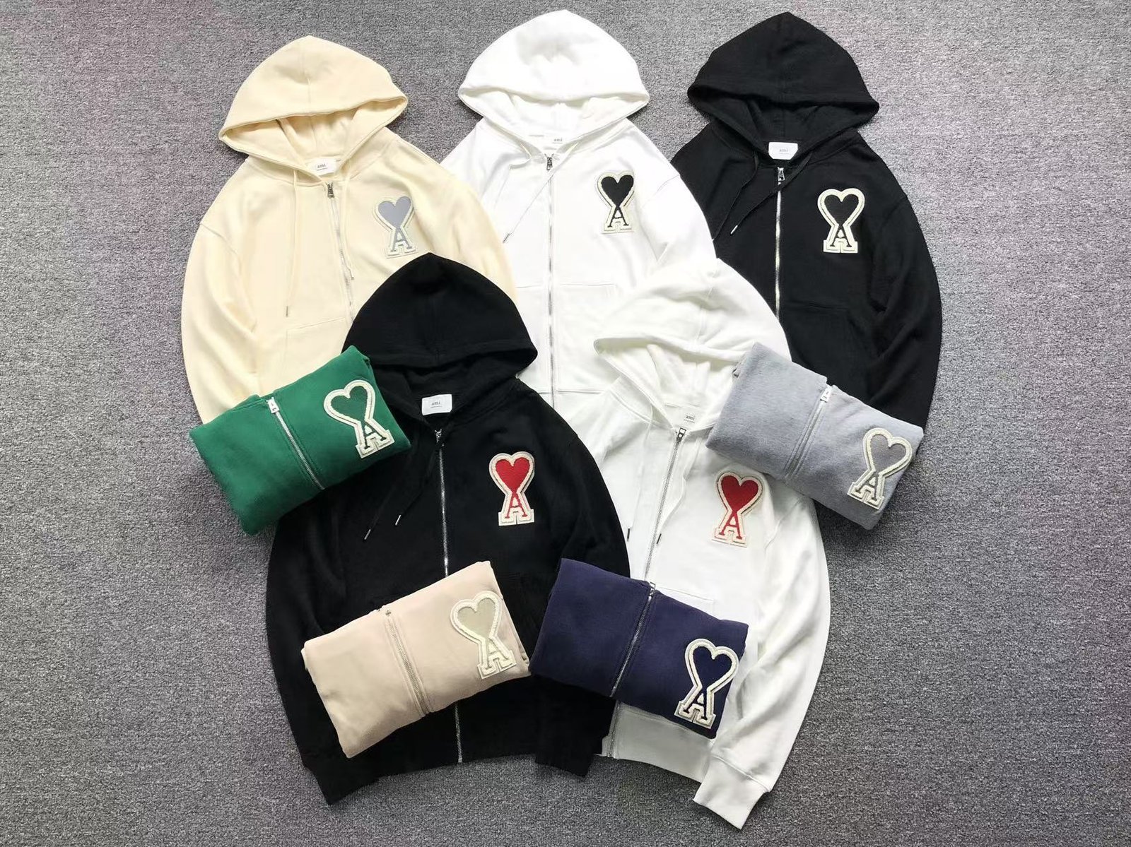 Ami Big Black Heart Zip Up Hoodie White - Image 2