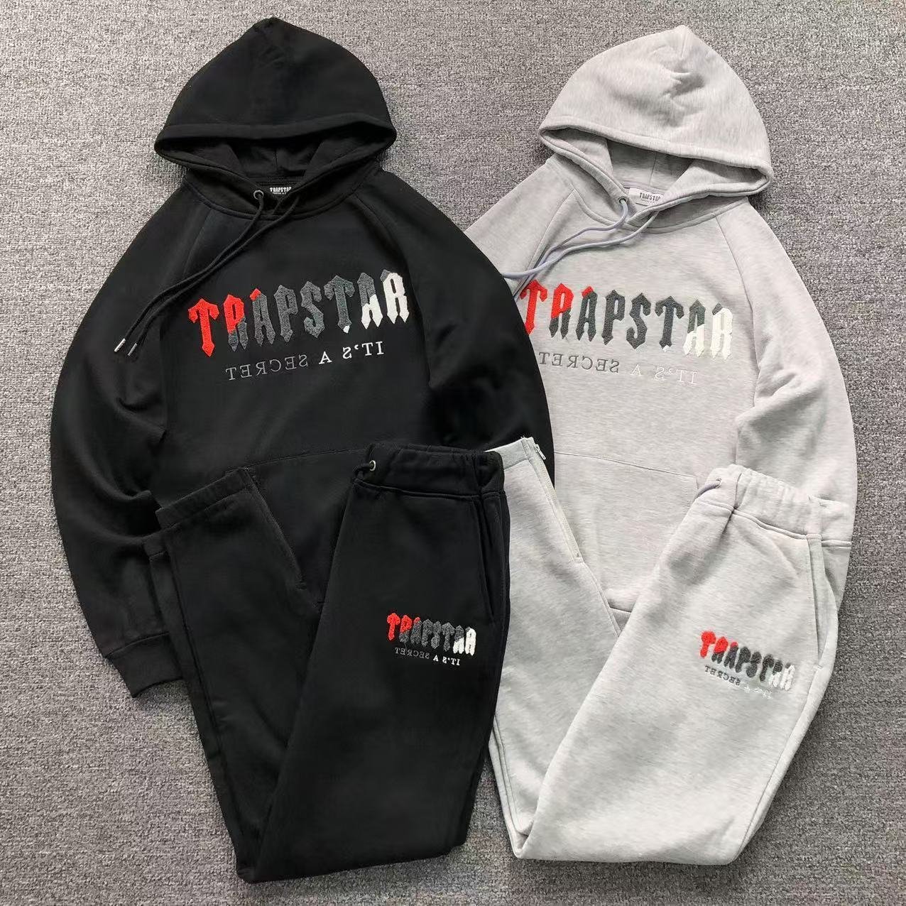 Trapstar Chenille Decoded Tracksuit Grey Red - Image 2