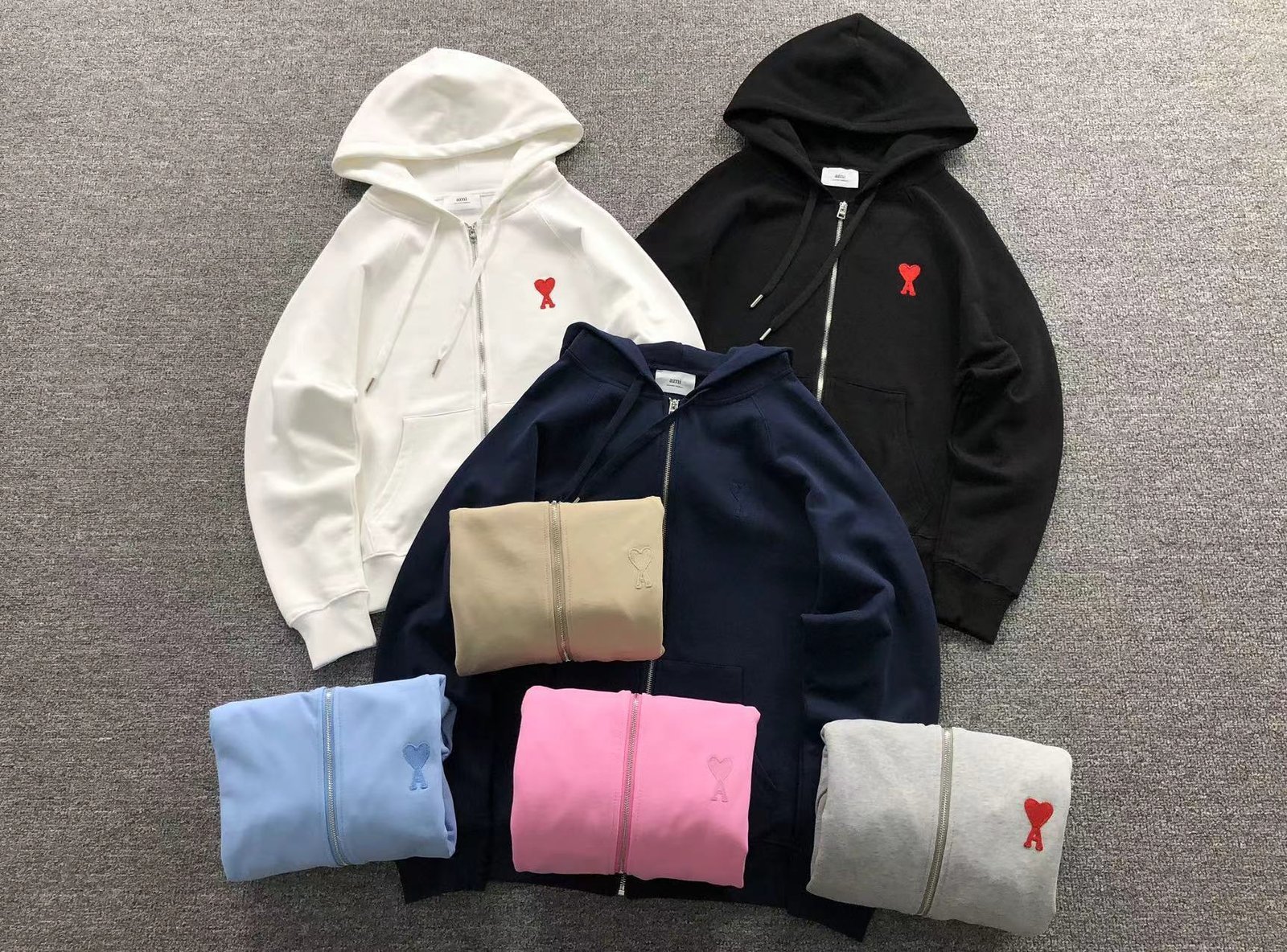 Ami Red Heart Zip Up Hoodie White - Image 2