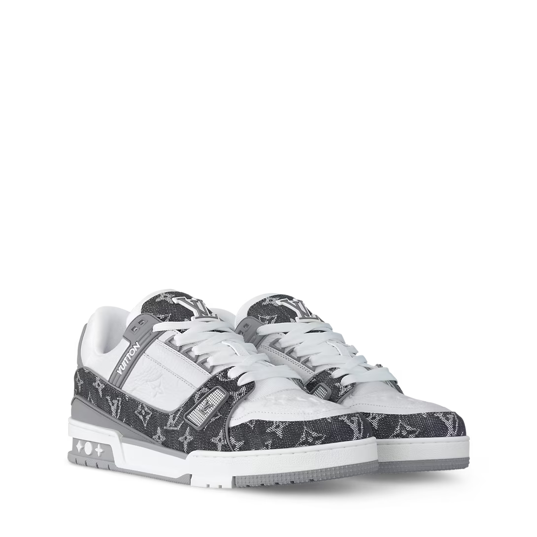 Louis Vuitton Trainer Sneaker Denim White Grey - Image 2