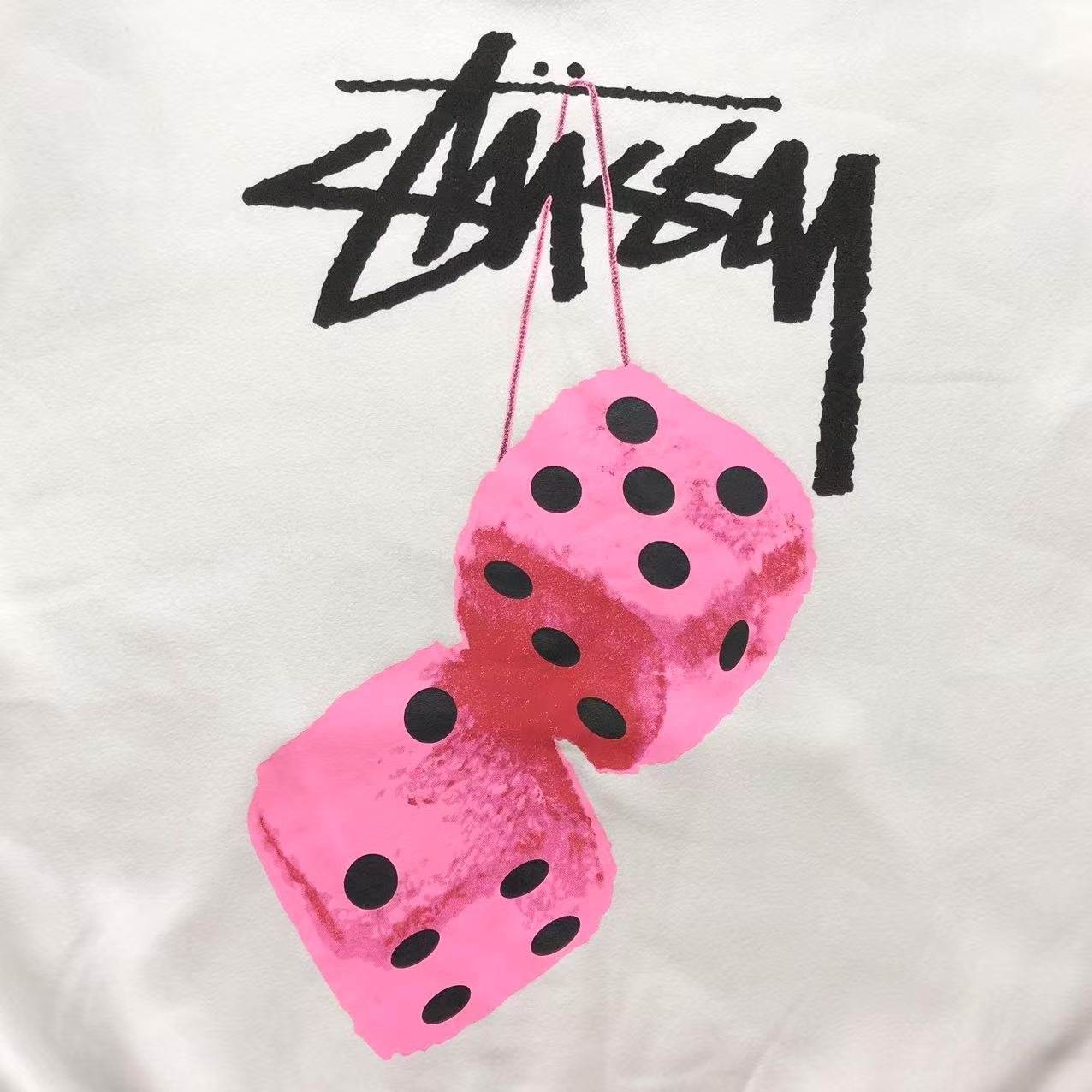 Stussy Fuzzy Dice Hoodie White Pink - Image 3