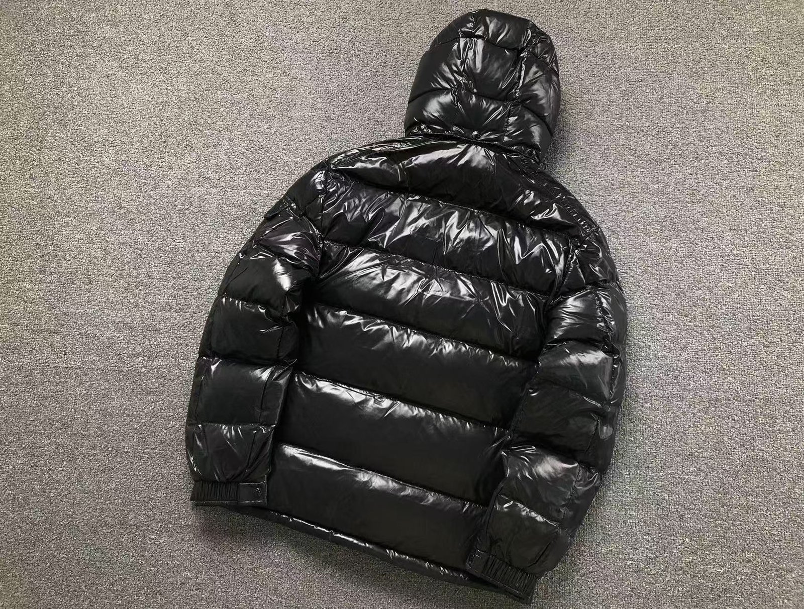 Moncler Logo Shiny Puffer Jacket Black - Image 3
