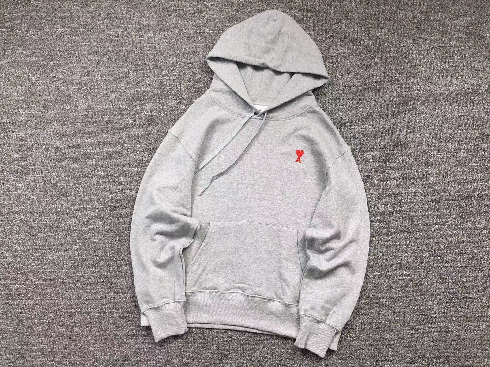 Ami Red Heart Hoodie Grey - Image 3