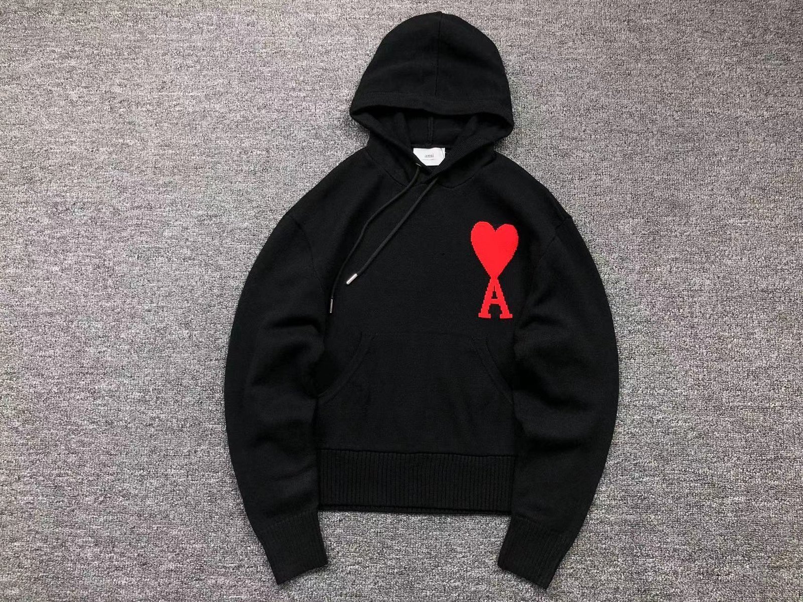 Ami Red Heart Wool Hoodie Black - Image 3