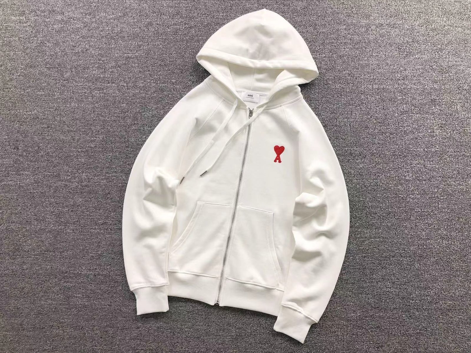 Ami Red Heart Zip Up Hoodie White - Image 3