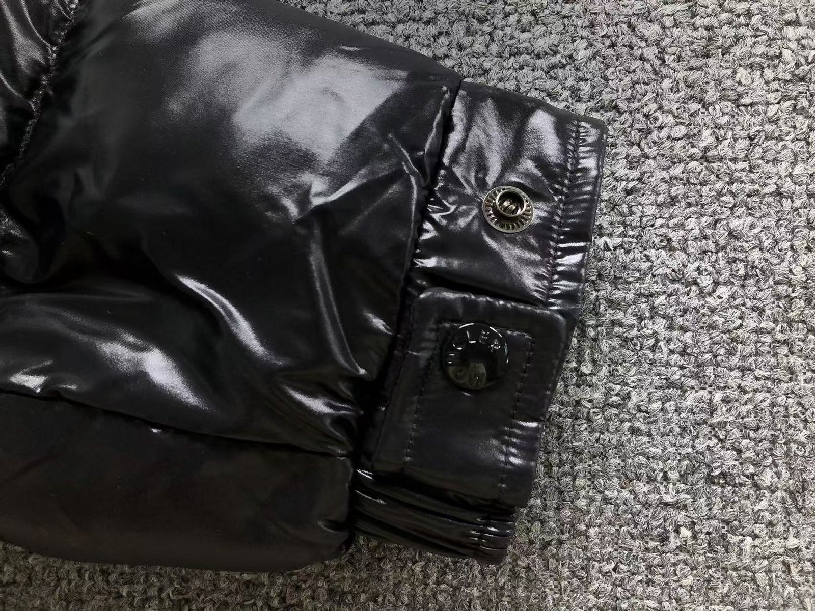 Moncler Logo Shiny Puffer Jacket Black - Image 4