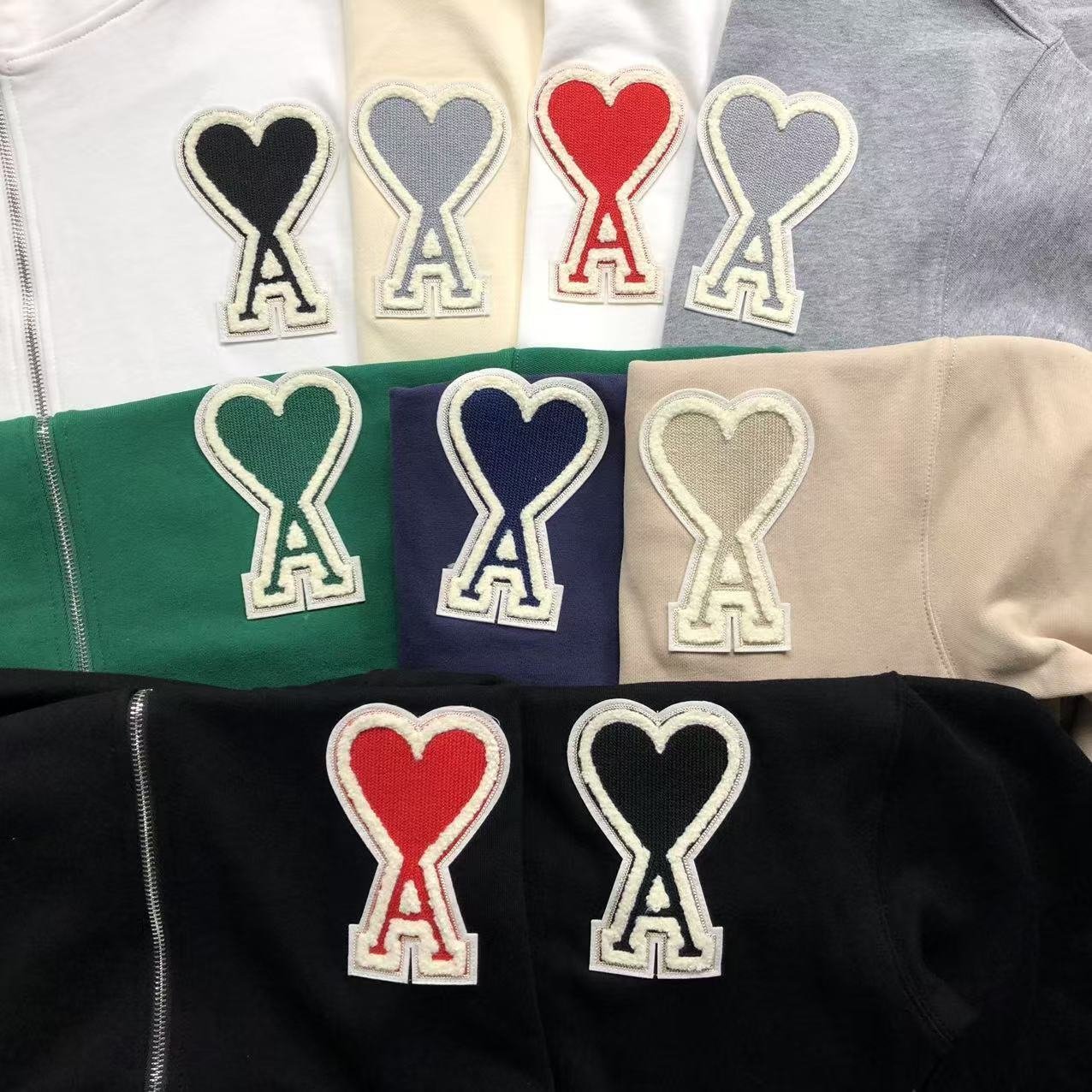 Ami Big Red Heart Zip Up Hoodie White - Image 4