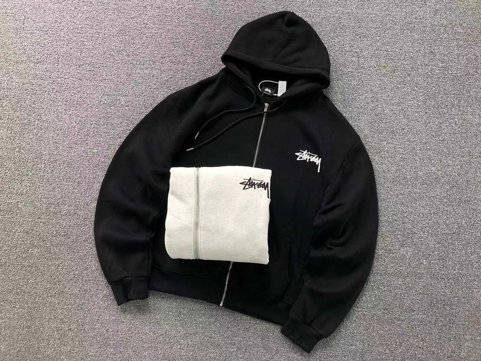 Stussy Logo Zip Up Hoodie White - Image 4