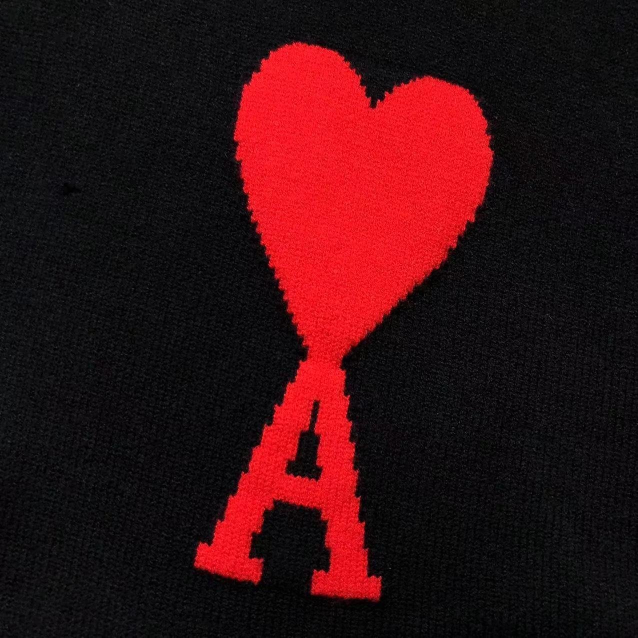 Ami Red Heart Wool Hoodie Black - Image 4