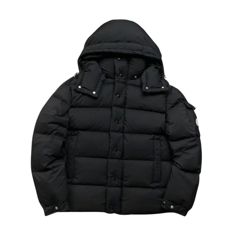 Moncler Logo Hooded Puffer Jacket Black