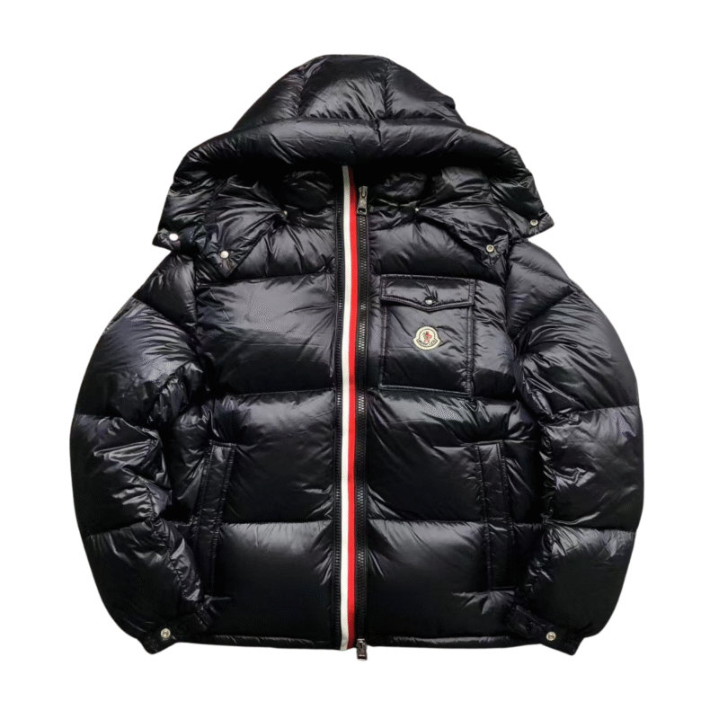 Moncler Logo Shiny Puffer Jacket Dark Navy