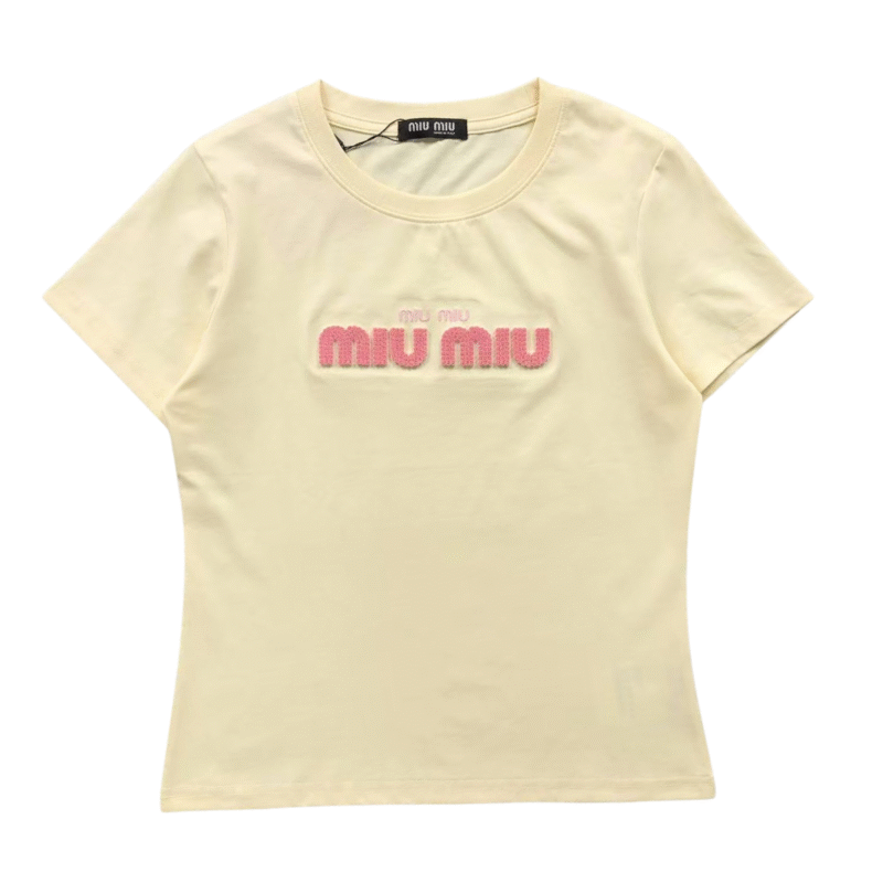 Miu Miu Ribbed Tshirt Yellow Pink