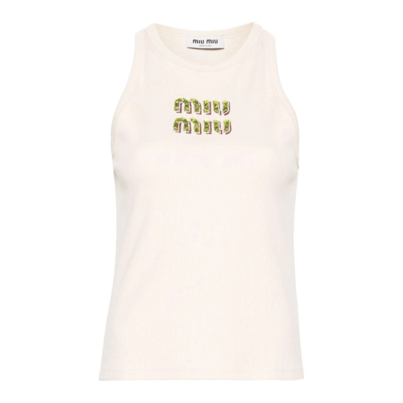 Miu Miu Ribbed Jersey Top Green