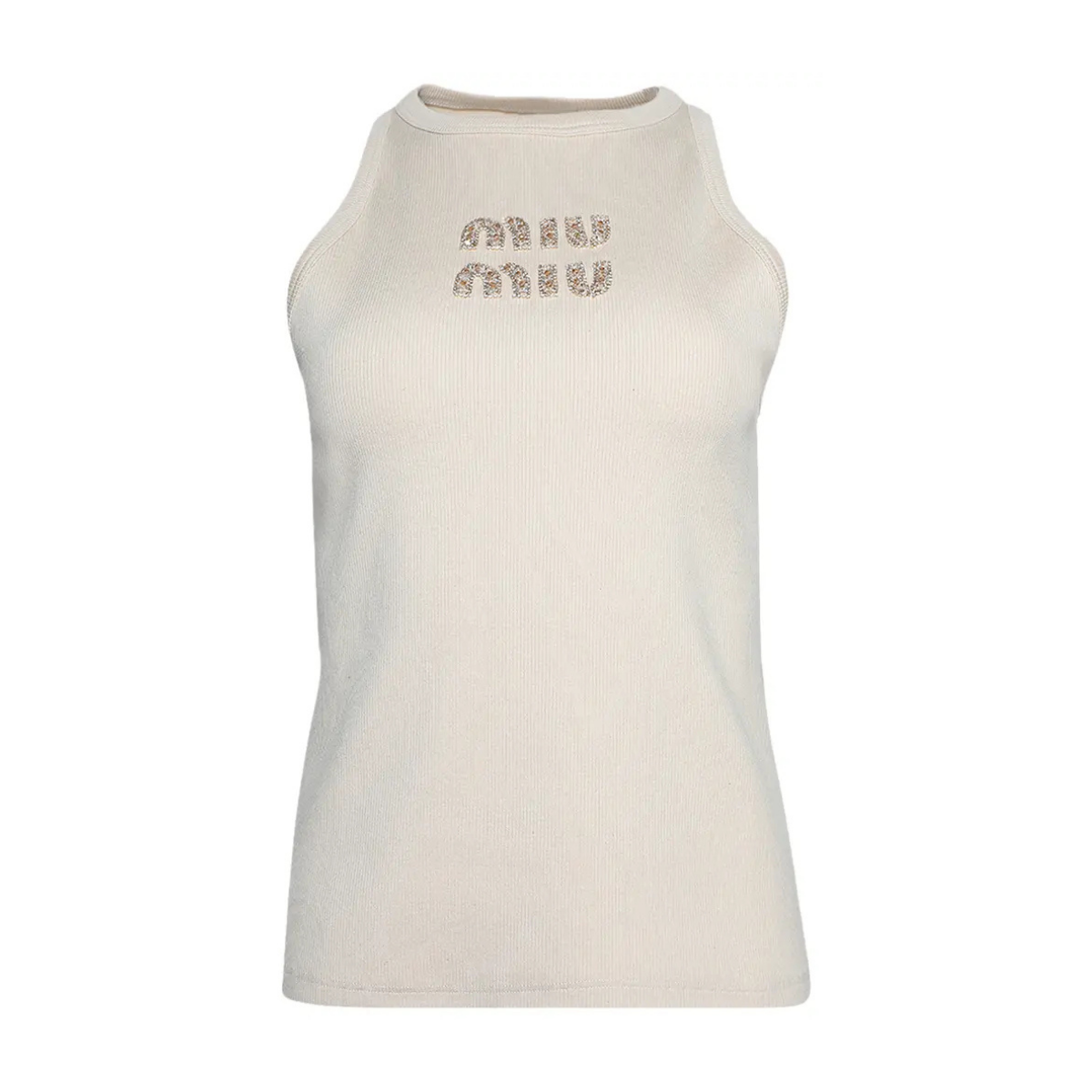 Miu Miu Ribbed Jersey Top Natural