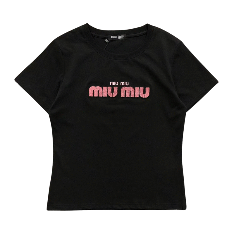 Miu Miu Ribbed Tshirt Black Pink